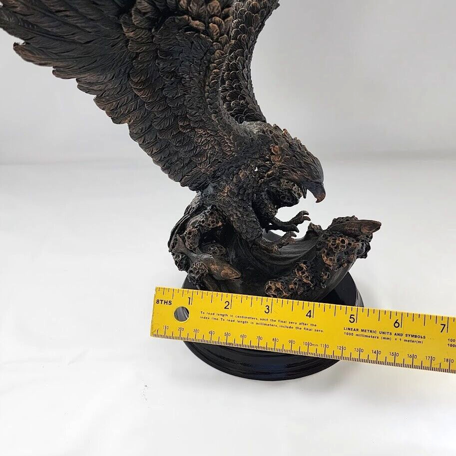 Treasure of Nature Eagle Figure Sculpture Bronze Plated Wood Base 11″