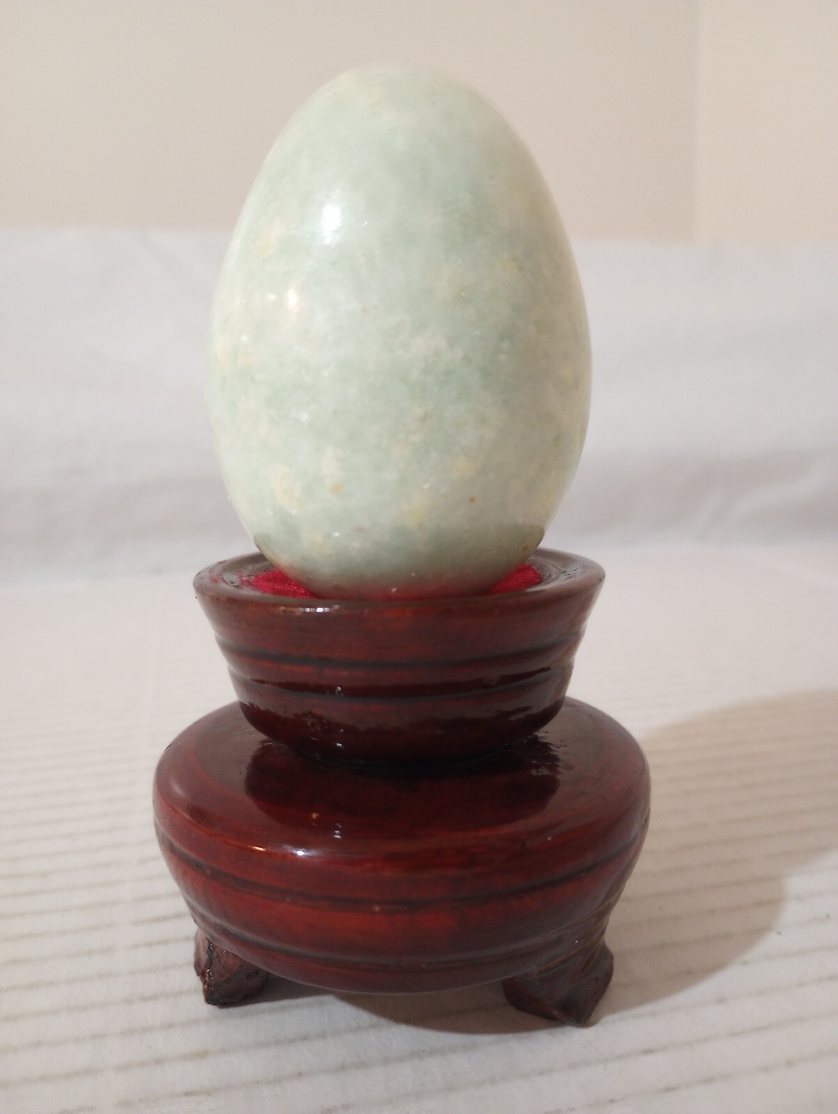 2.5″ Green Stone Egg With Wood Base Stand Pedestal