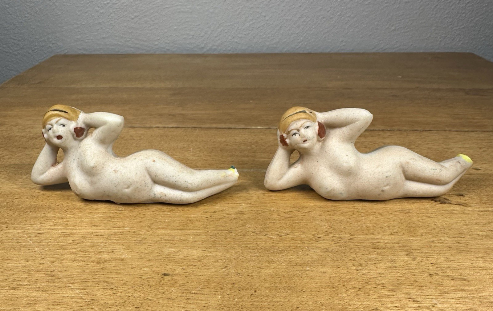 Lot of 2 VTG Mermaid Figurine Chalkware Japan 1950s MCM Reclining Nude READ