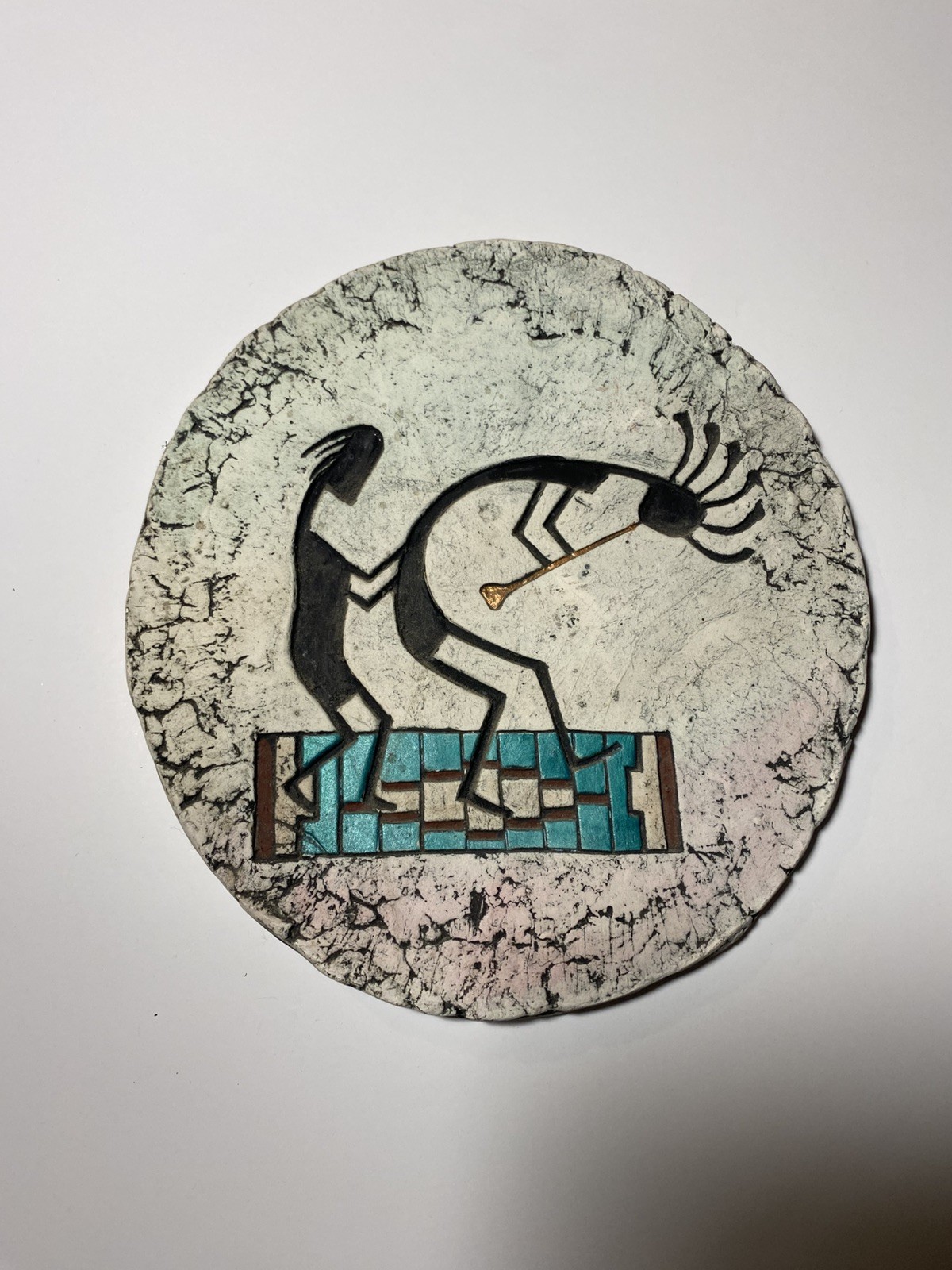 SHAPES OF CLAY KOKOPELLI WALL PLAQUE CLAY Mt. St. Helens HAND PAINTED USA MADE