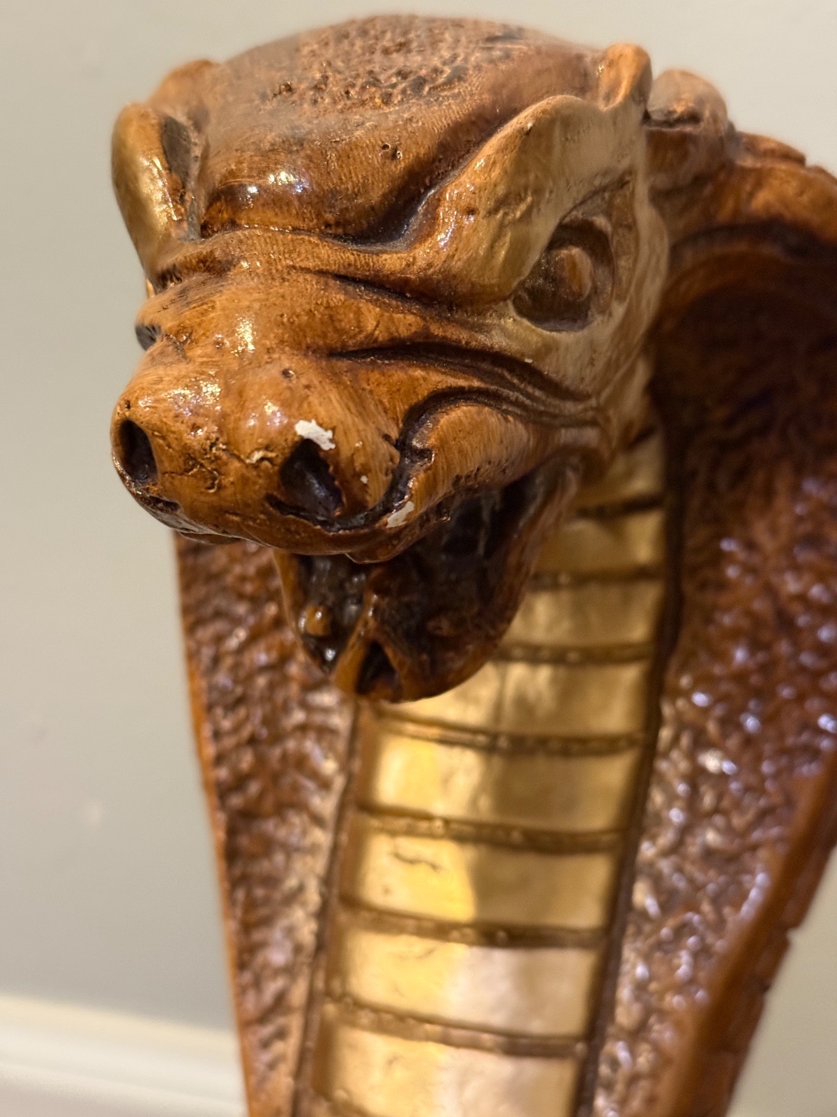 🐍 Vintage Chalkware Cobra Snake Statue 17” Large Brown Gold Figure Decor