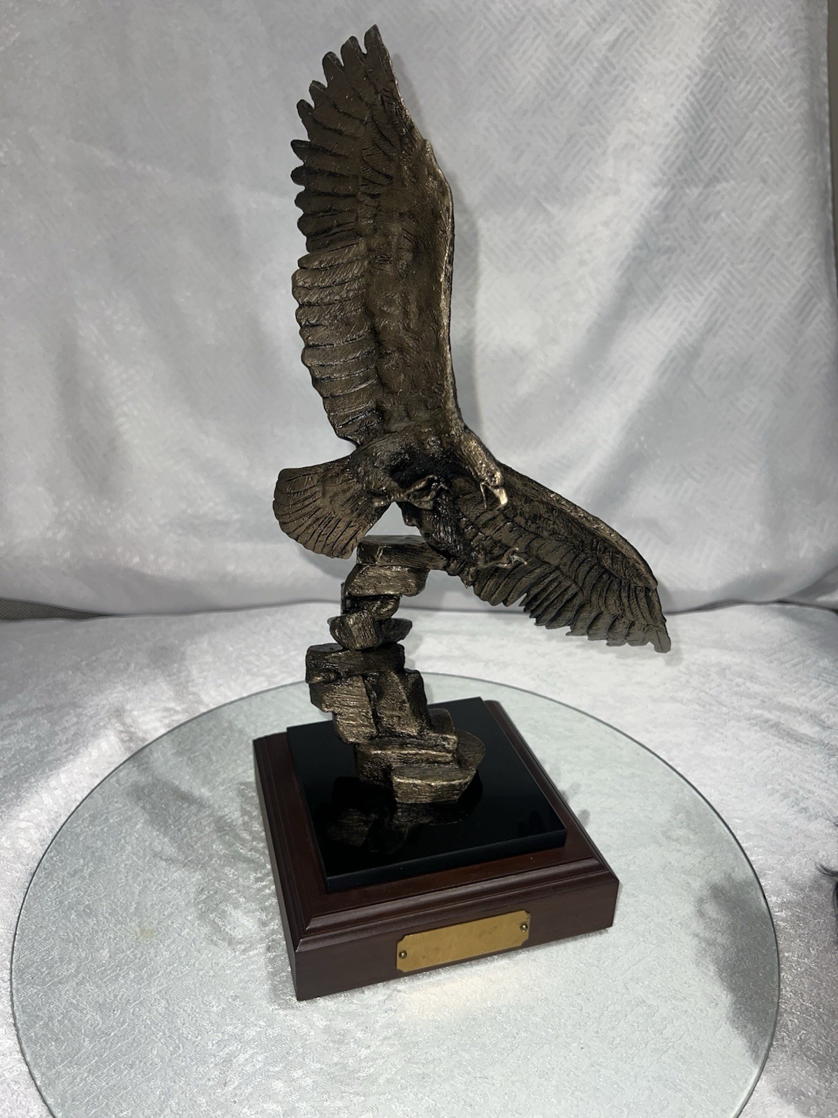 Vintage 1999 Wally Shoop Signed Bronze Eagle Sculpture Numbered 118 Wood Base