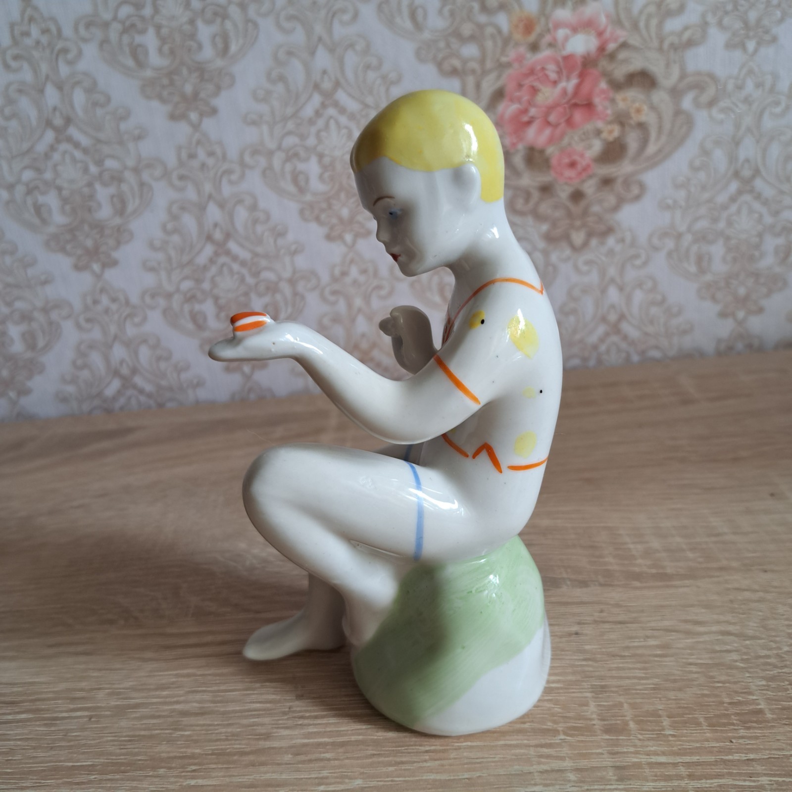 Vintage Ukrainian figurine Boy with a butterfly. porcelain 1950s Polonoe
