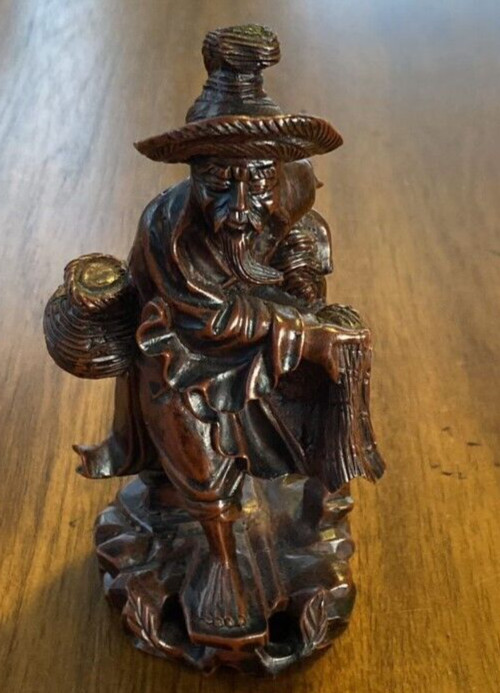 Japan Carved Resin Fisherman Figurine 6” Fortune Ebisu Immortal Wealth Vintage
