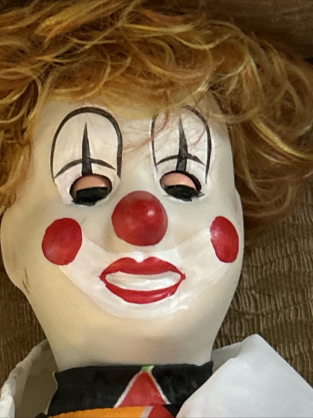 Porcelain Clown Doll 1980s Harlequin Vintage Open & Shut Eyes Soft Body Creepy