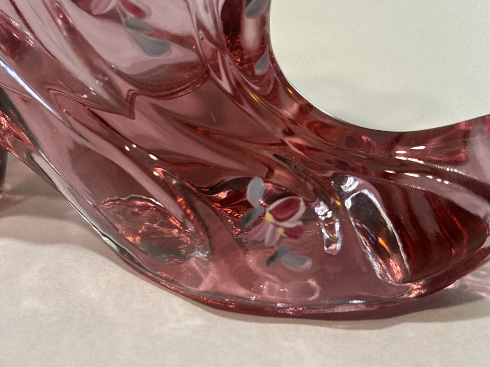 Fenton Pink Glass Handpainted And Signed Slippers