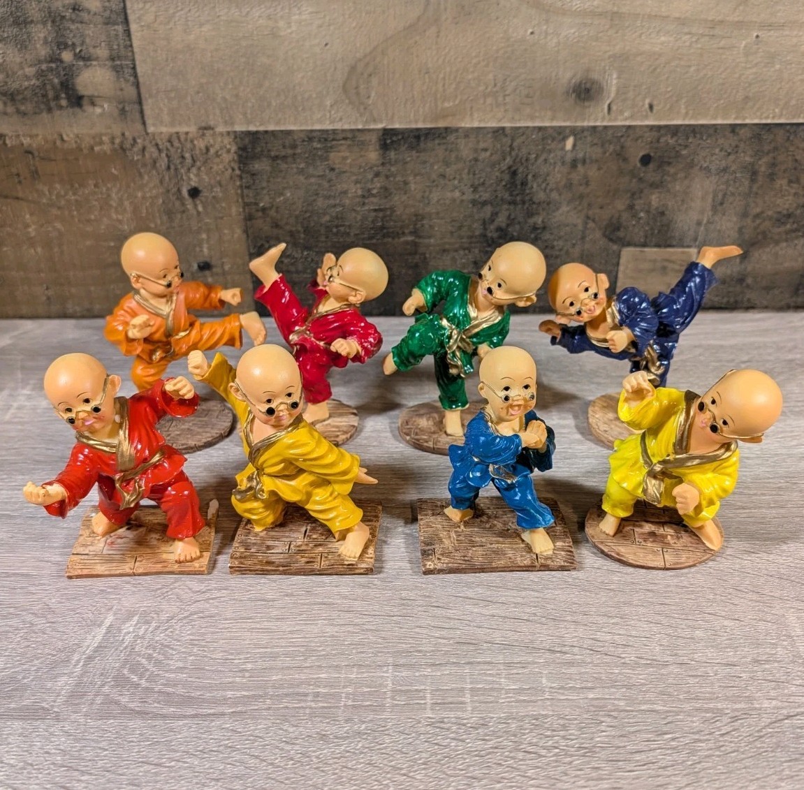 Shaolin Monk Kung Fu Boys Action Pose Resin 8 Figure Lot Martial Arts Vintage