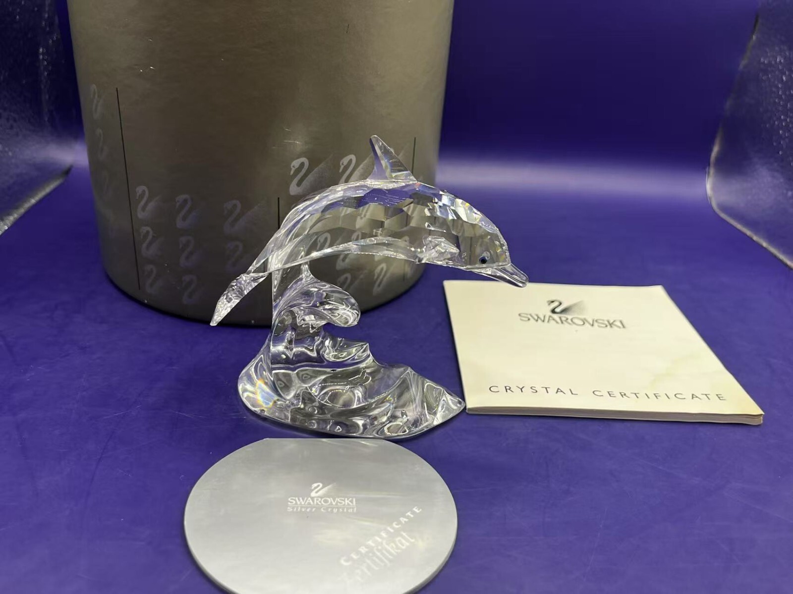 Swarovski Crystal Figurine Dolphin On Wave #190365 w/box Retired 3.7in Tall