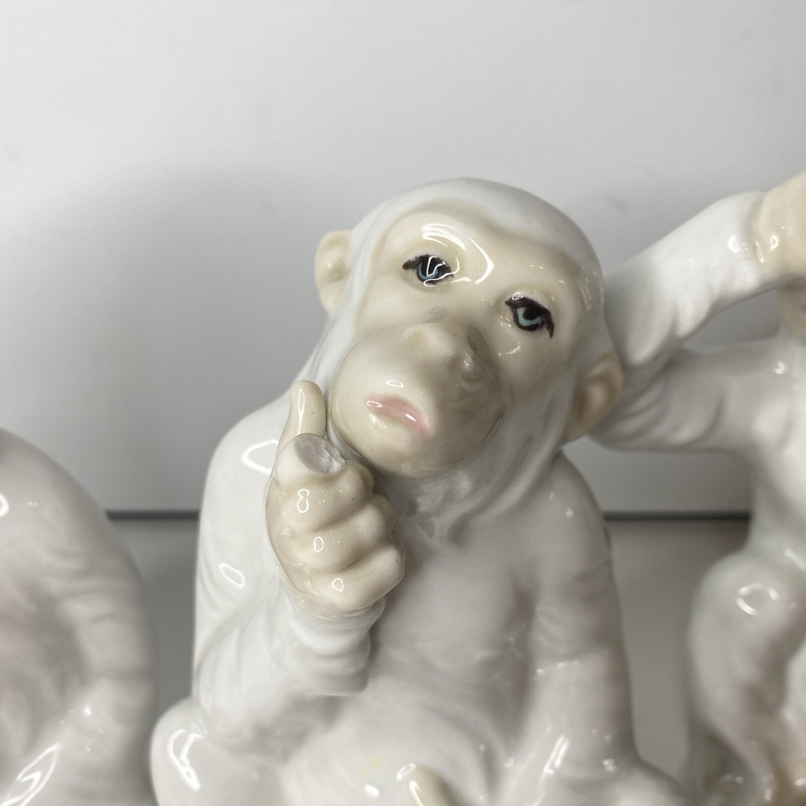 Vintage Tengra Monkey Figurine Porcelain 5 1/2” White Hand Painted 