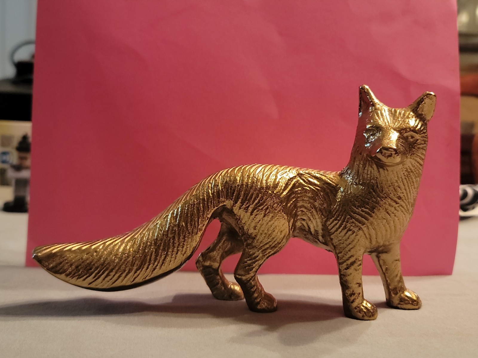 Metal Gold Fox Figurine Sculpture 8 Inch × 4.5 Inch Free Same Day Shipping