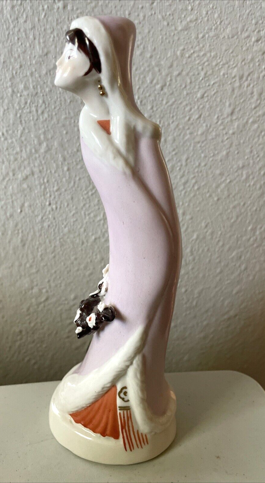 Vintage Ceramic Oriental Woman Lady Figurine in Pink Dress 8.25″ Tall