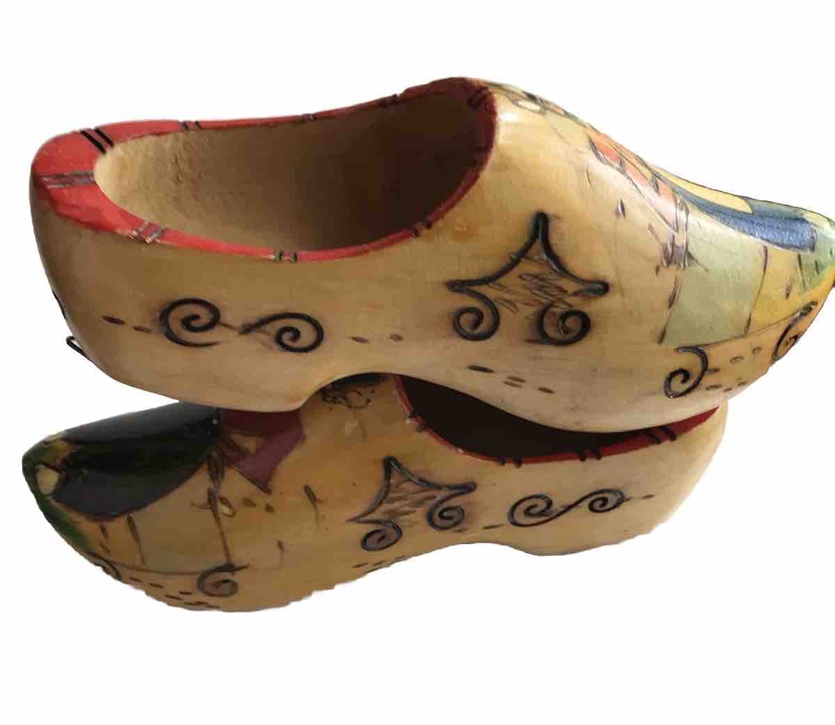 Pair Hand Painted Dutch Holland Wooden Clogs Shoes Souvenir Child Size Man+Woman