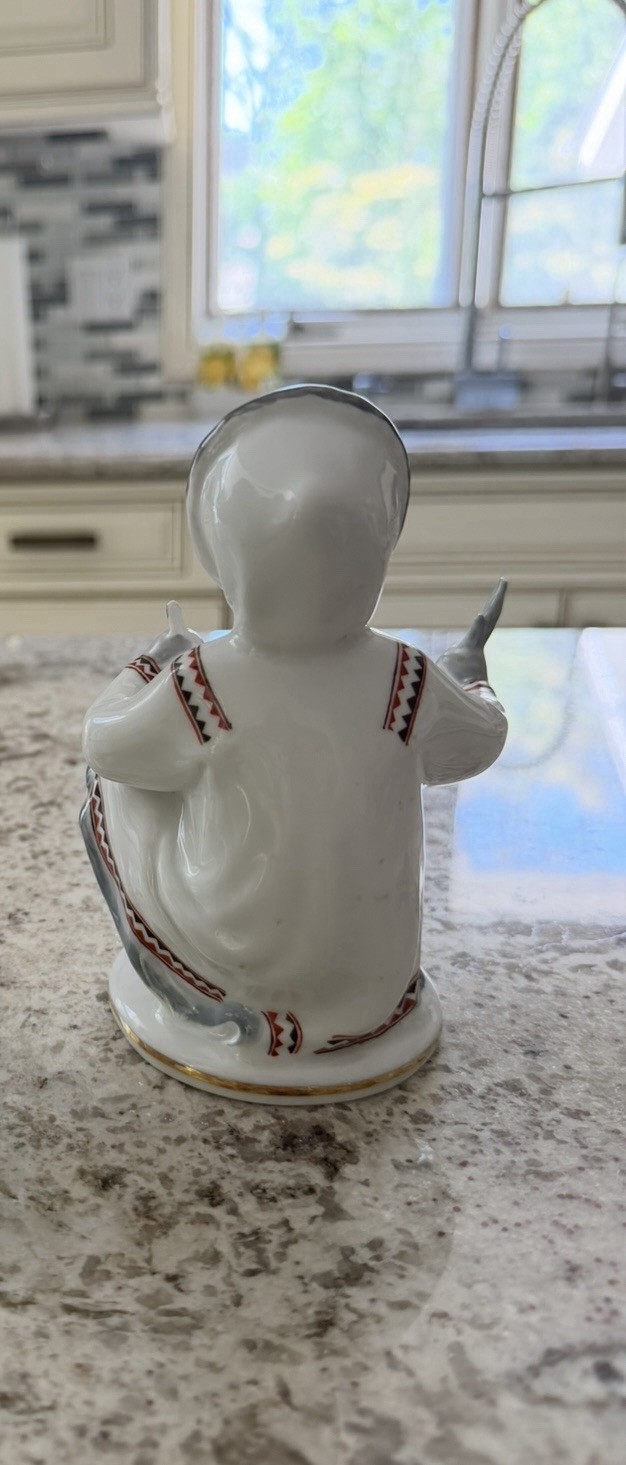 Lomonosov LFZ USSR Yakut Eskimo Girl w/ Sturgeon Fish Porcelain Figure