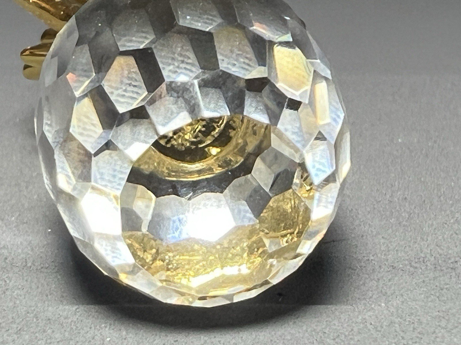 Miniature Crystal Pineapple Figurine Miniature Gold Tone Leaves 1.75 inch Tall