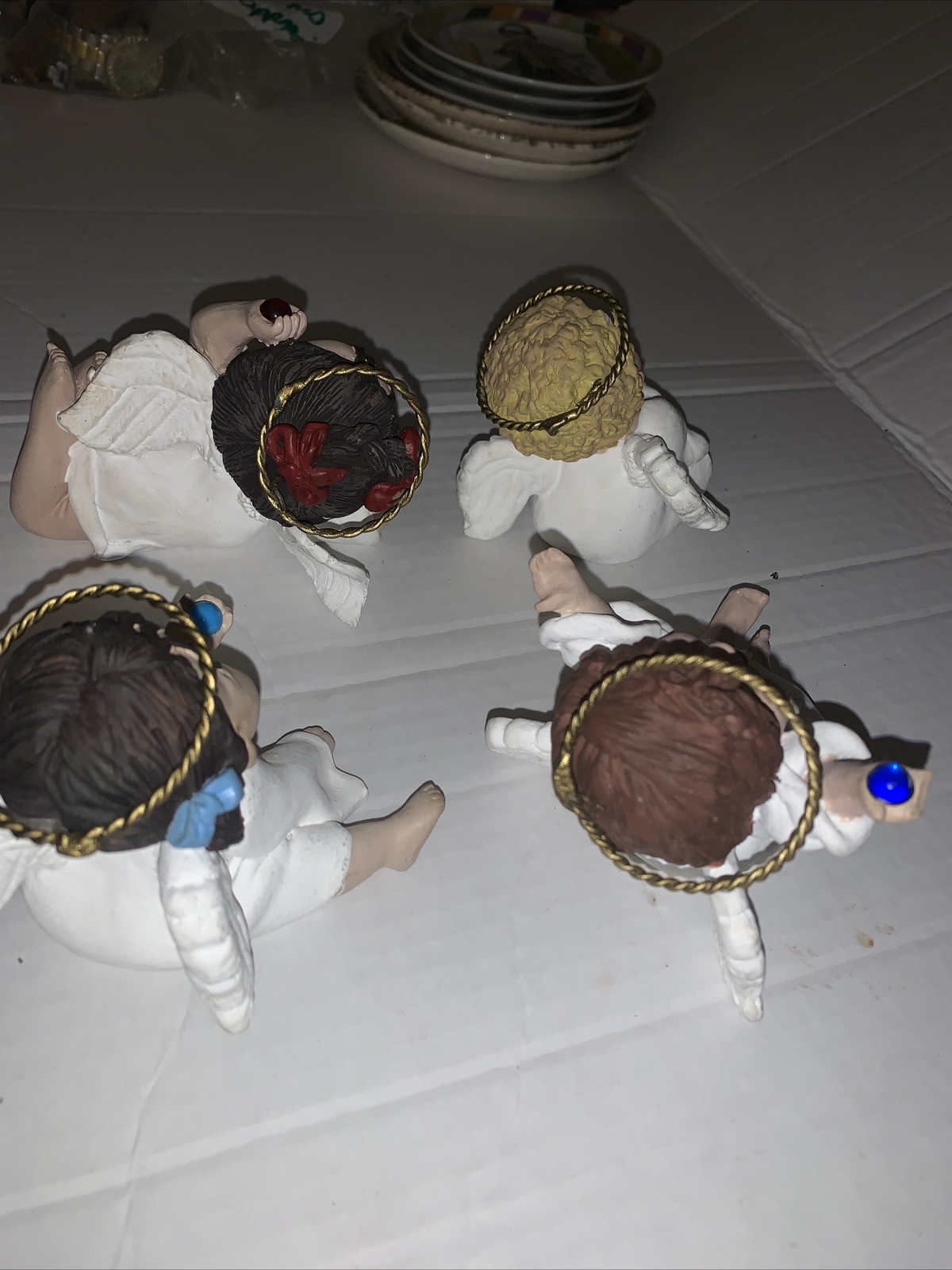 4 Vtg Ethnic ceramic Angel Sandy Doll figurines Birthstone July Dec. Nov Sept