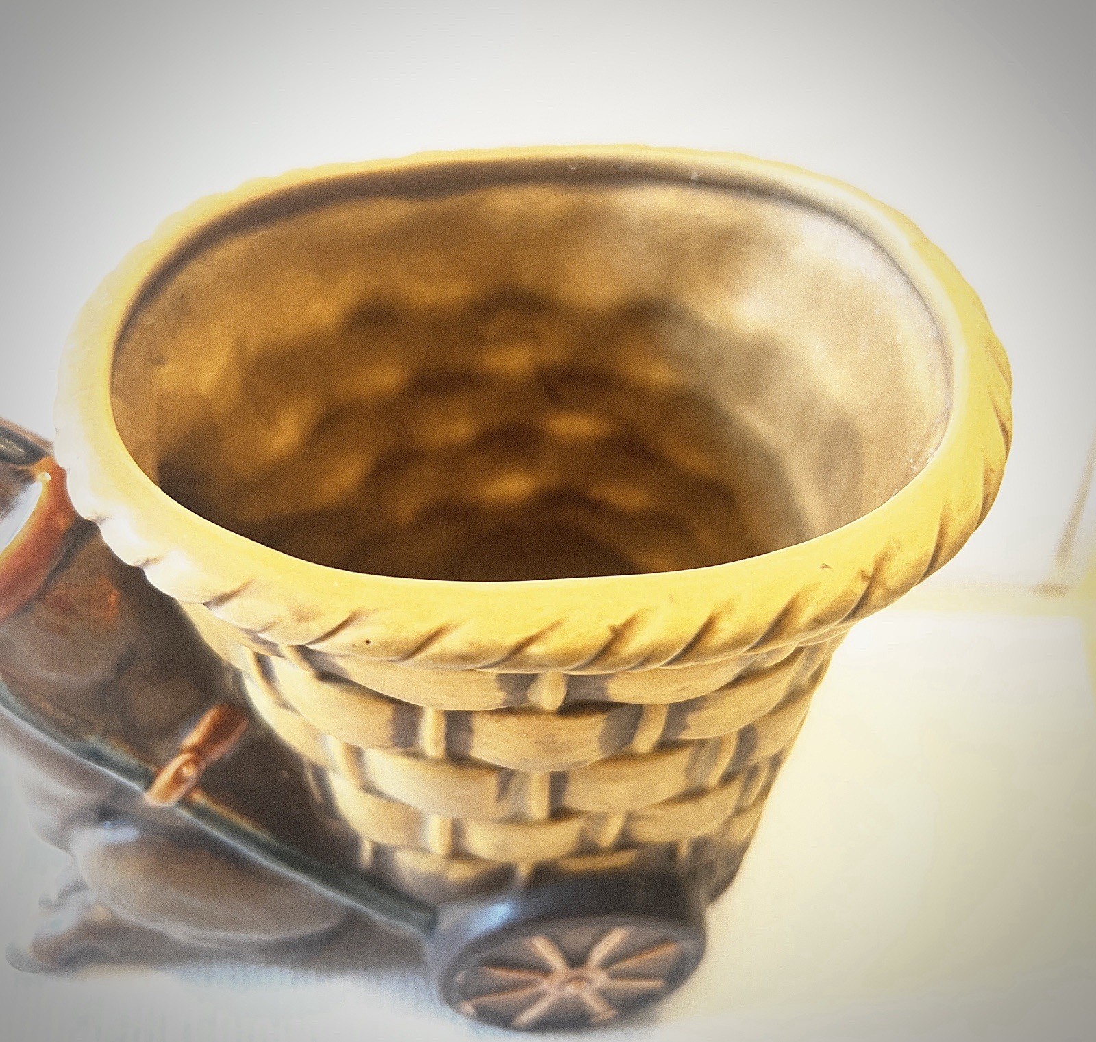 Vintage MCM Small Lefton Burro With Basket Wagon Planter Figure HU 66