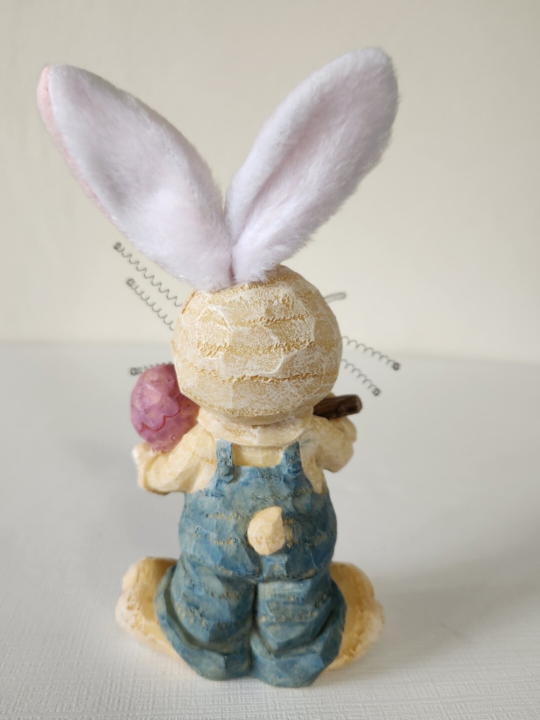 Easter Bunny Rabbit Spring Resin Figurine Fabric Ears & Spring Whiskers EUC