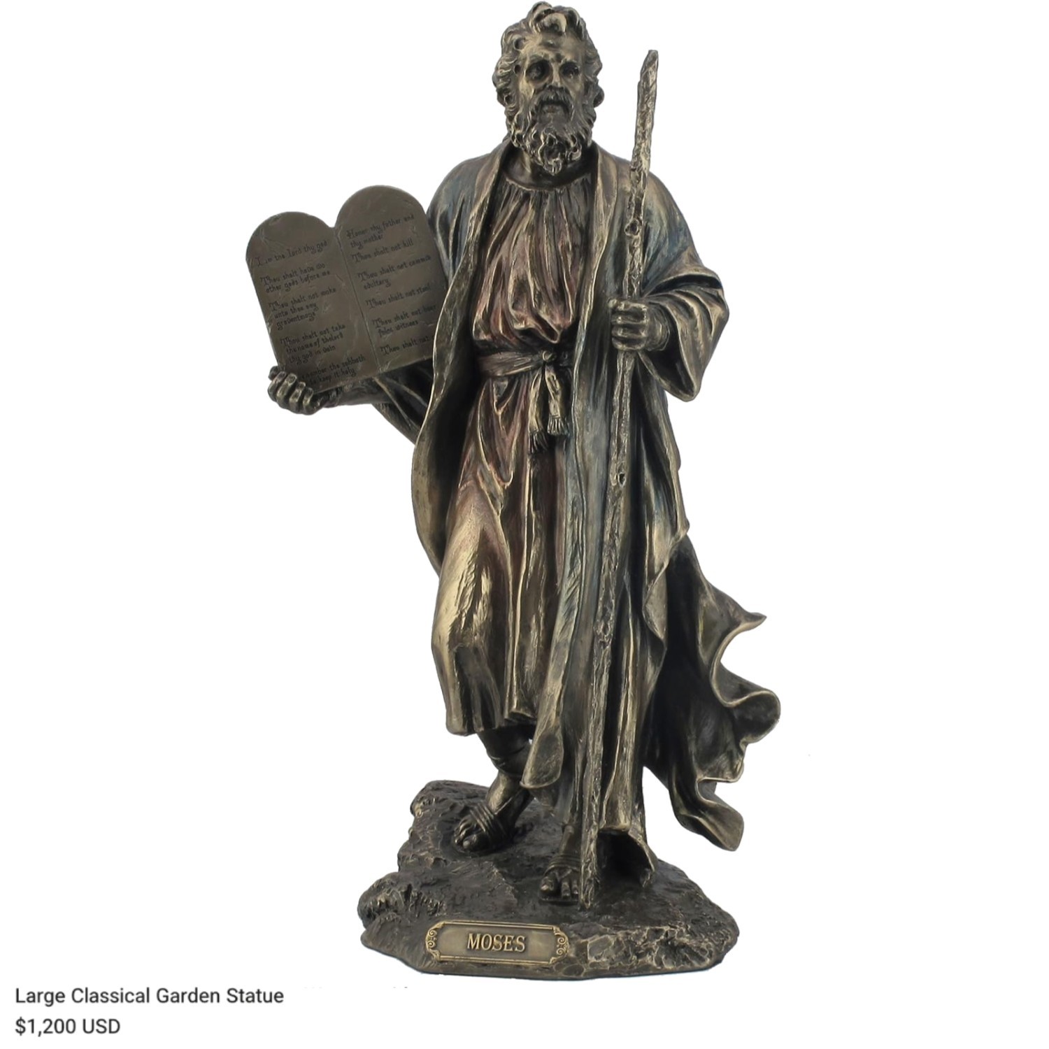 9.75 Inch Moses Holding Ten Commandments, Classic Cold Cast Bronze Sculpture