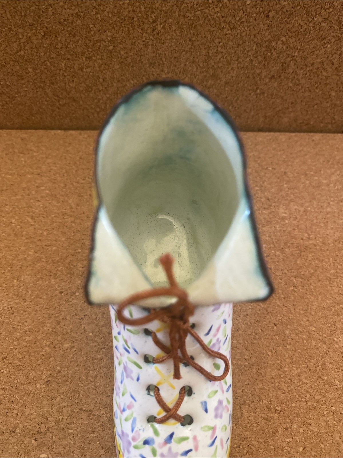 Kelvin Chen Miniature Enameled Victorian Style Lady’s Boot. White Instep