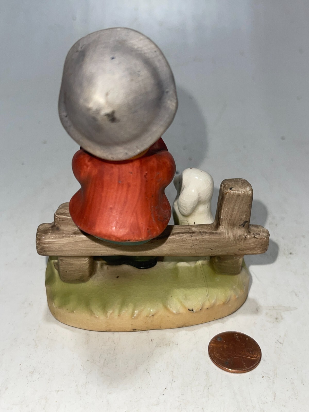 Napcoware Boy Playing Flute With Dog Hand Painted Figurine C7655 Japan