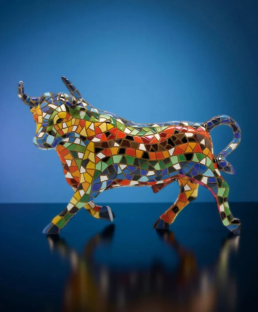 Barcino Mosaic Multicolor Bull Figurine