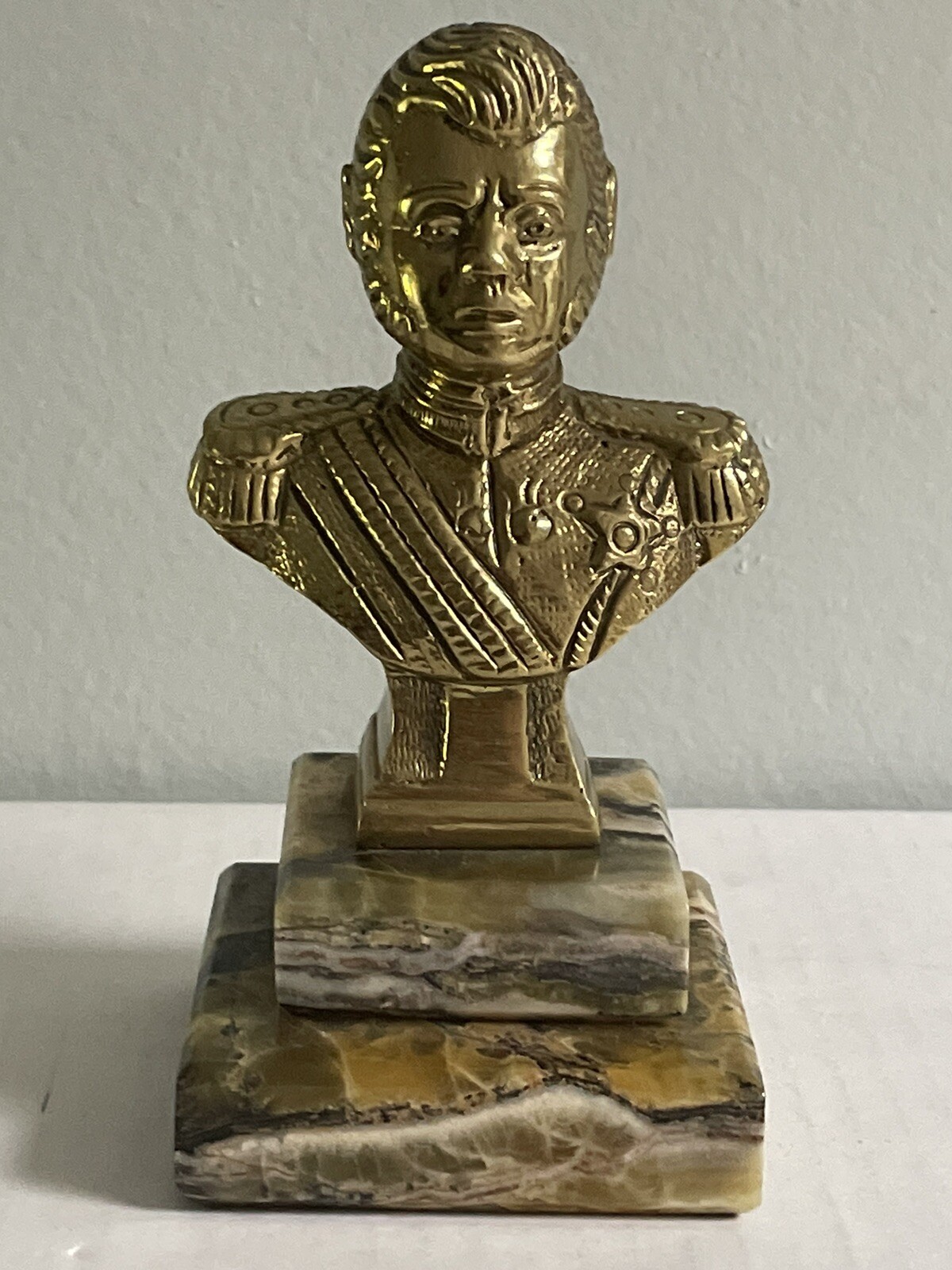Miniature Brass Bust Of Bernardo O’Higgins Chile On Padded Marble Base *See Pics