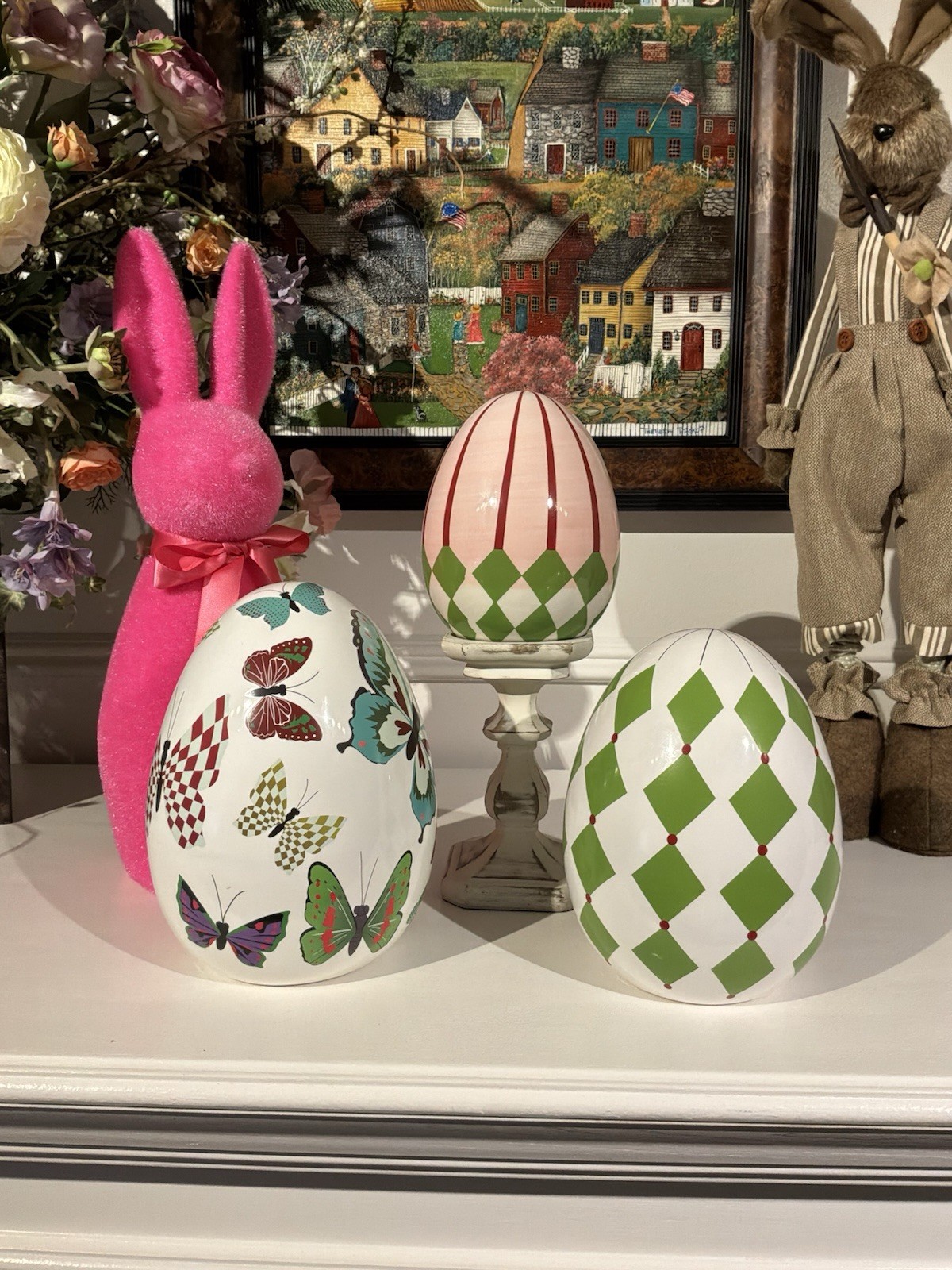 Grandin Road (style) Designer Easter Egg with Butterflies Geometric Shapes Set 3