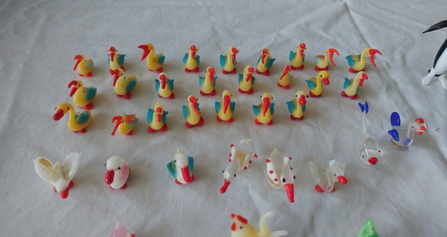 73 Vintage Red Ball Glass Animals Miniature Hand Blown Glass Figurines Figures