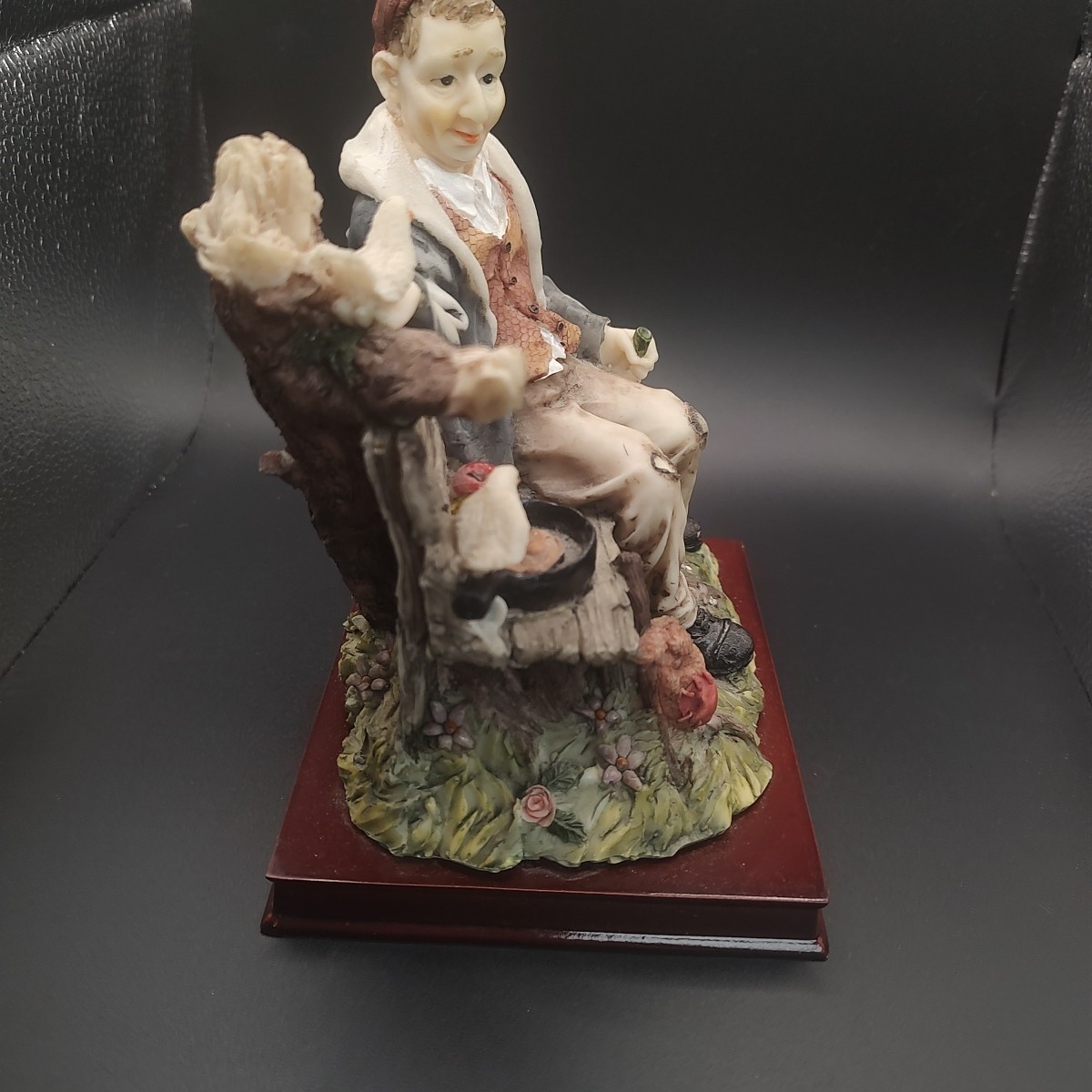 Vintage Capodimonte-style Porcelain Hobo Figurine 7 Inches Tall on Wooden Base
