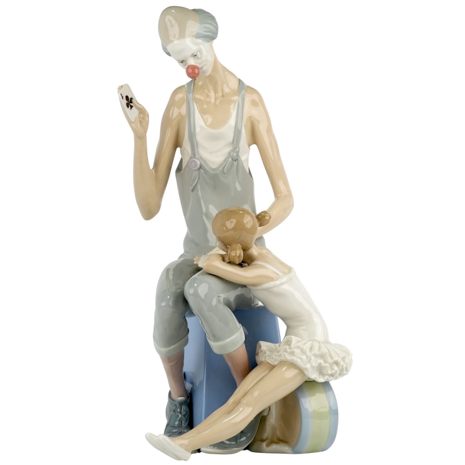 Retired Lladro #4605 “Magic” Clown with Cards & Ballerina 16″ tall RARE