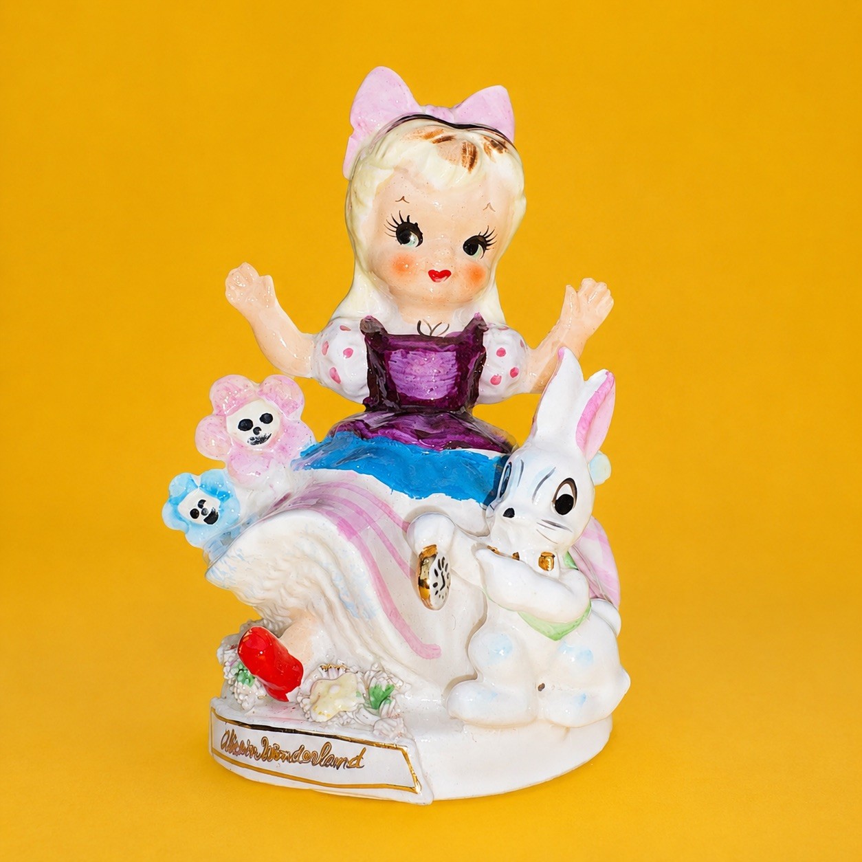 ULTRA RARE! TMJ Vtg Alice in Wonderland Girl Rabbit Figurine Statue Napco Lefton
