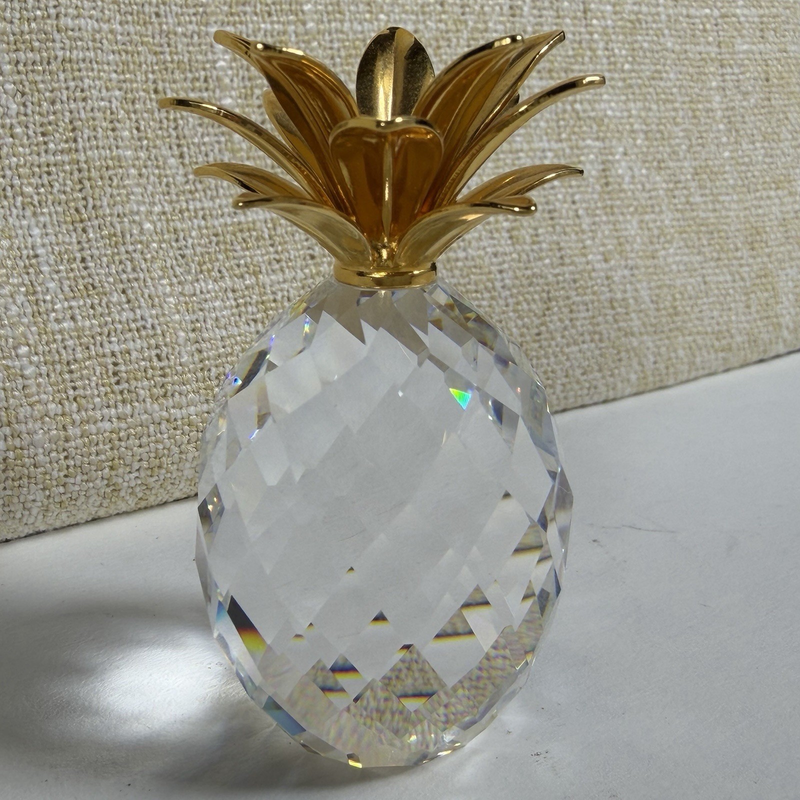 Swarovski Crystal Gold Toned Leaves Pineapple Fruit Figurine 2.5″ Tall