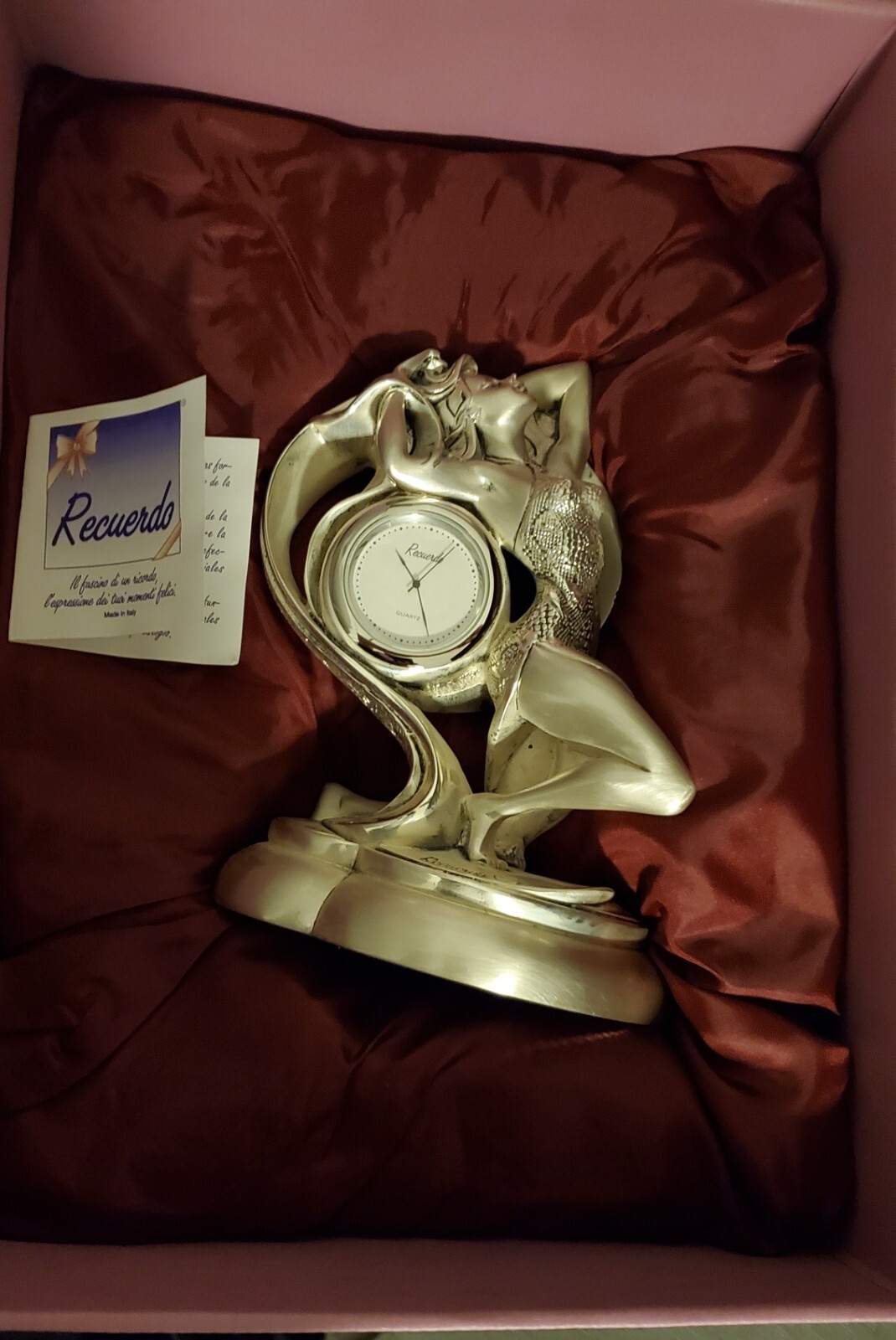 Recuerdo – Made in Italy – Art Nouveau Art Deco Silver Coated Resin Clock Statue