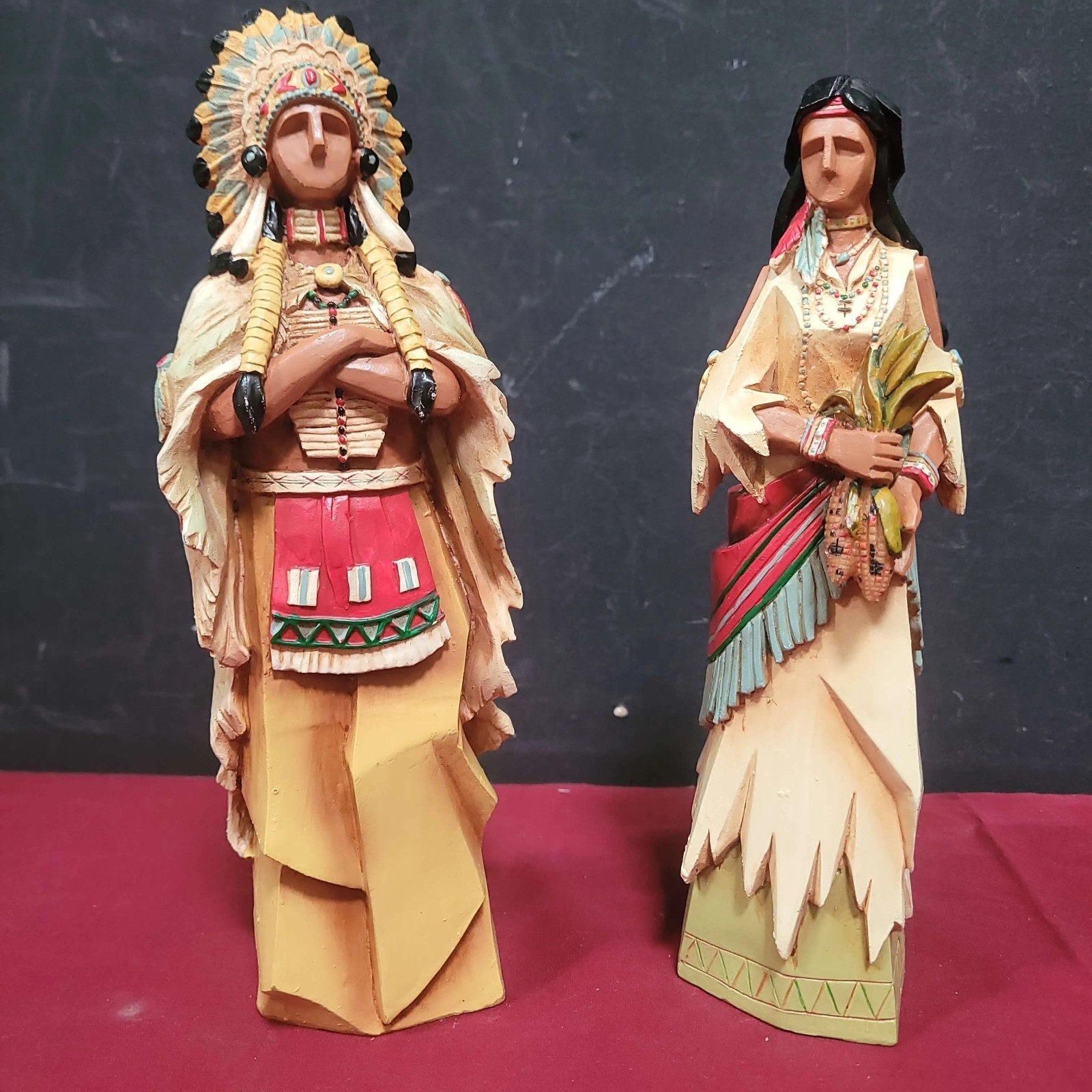 Pacific Rim Thanksgiving Decor Cubist Native American Indians 9″ Figure Set