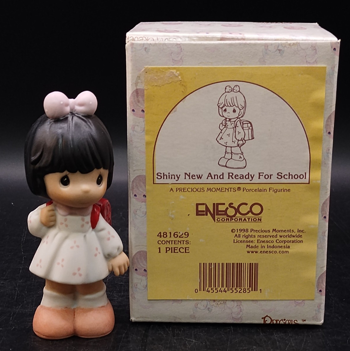 Precious Moments Figurine “Shiny New And Ready For School” #481629 Signed Girl