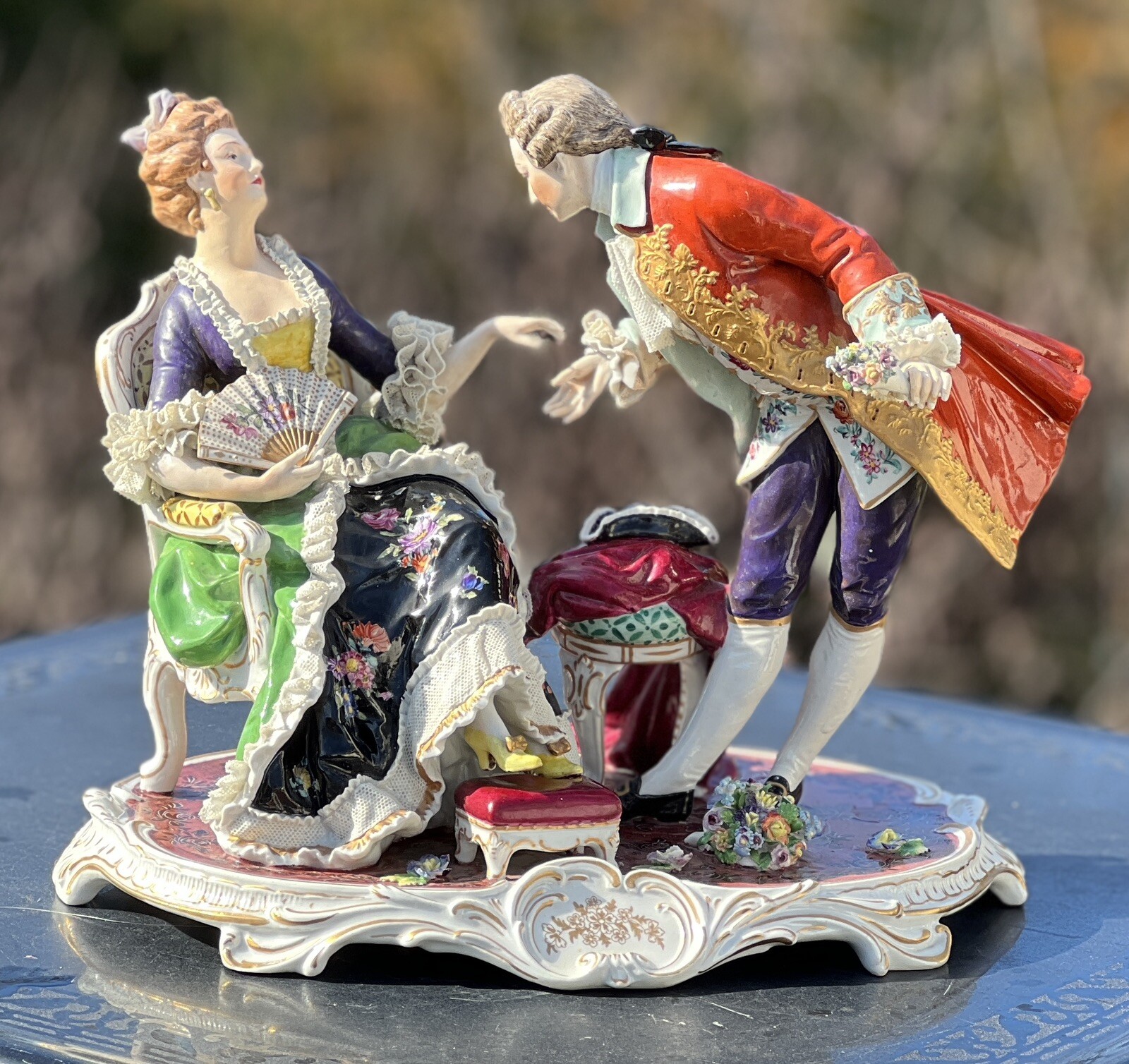 Large Antique Royal Vienna Baroque Courting Statue Lady & Gent Figure Exquisite!