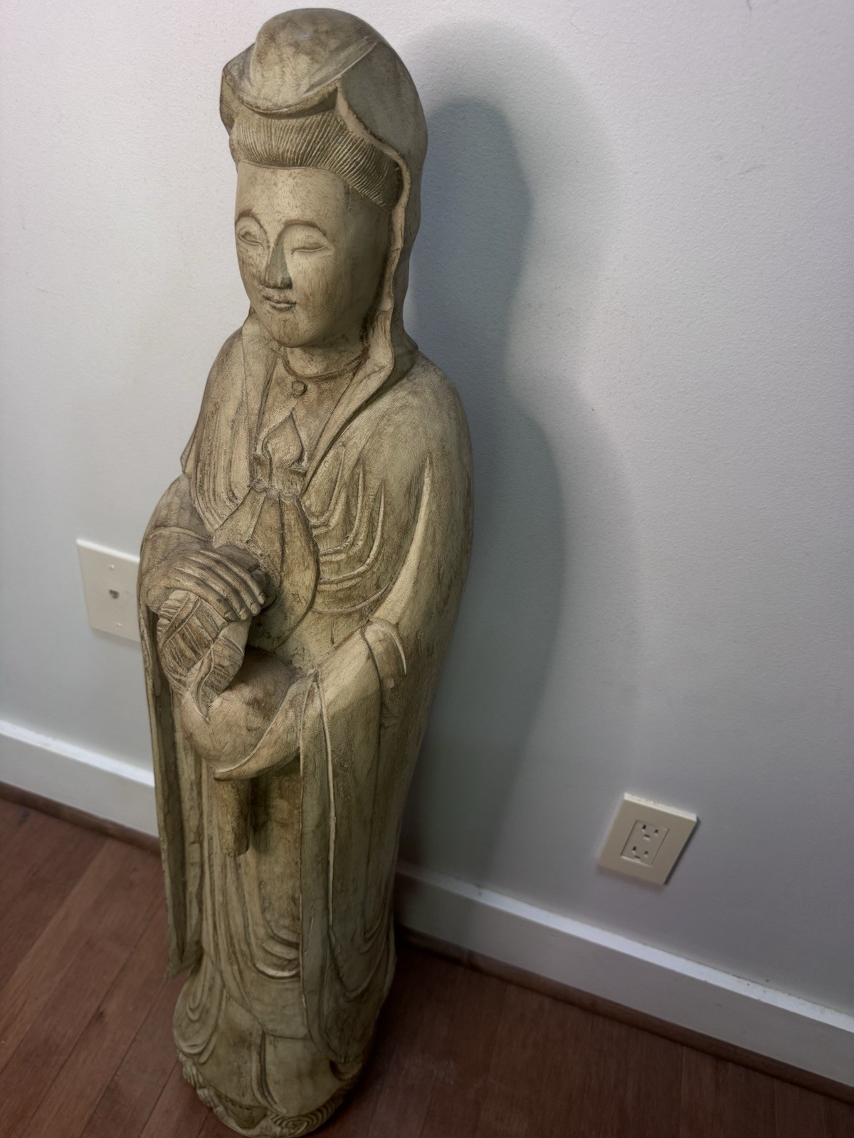 Large Hand Carved Wooden Guanyin Kwan Yin Statue 40” Asian Buddhist Sculpture