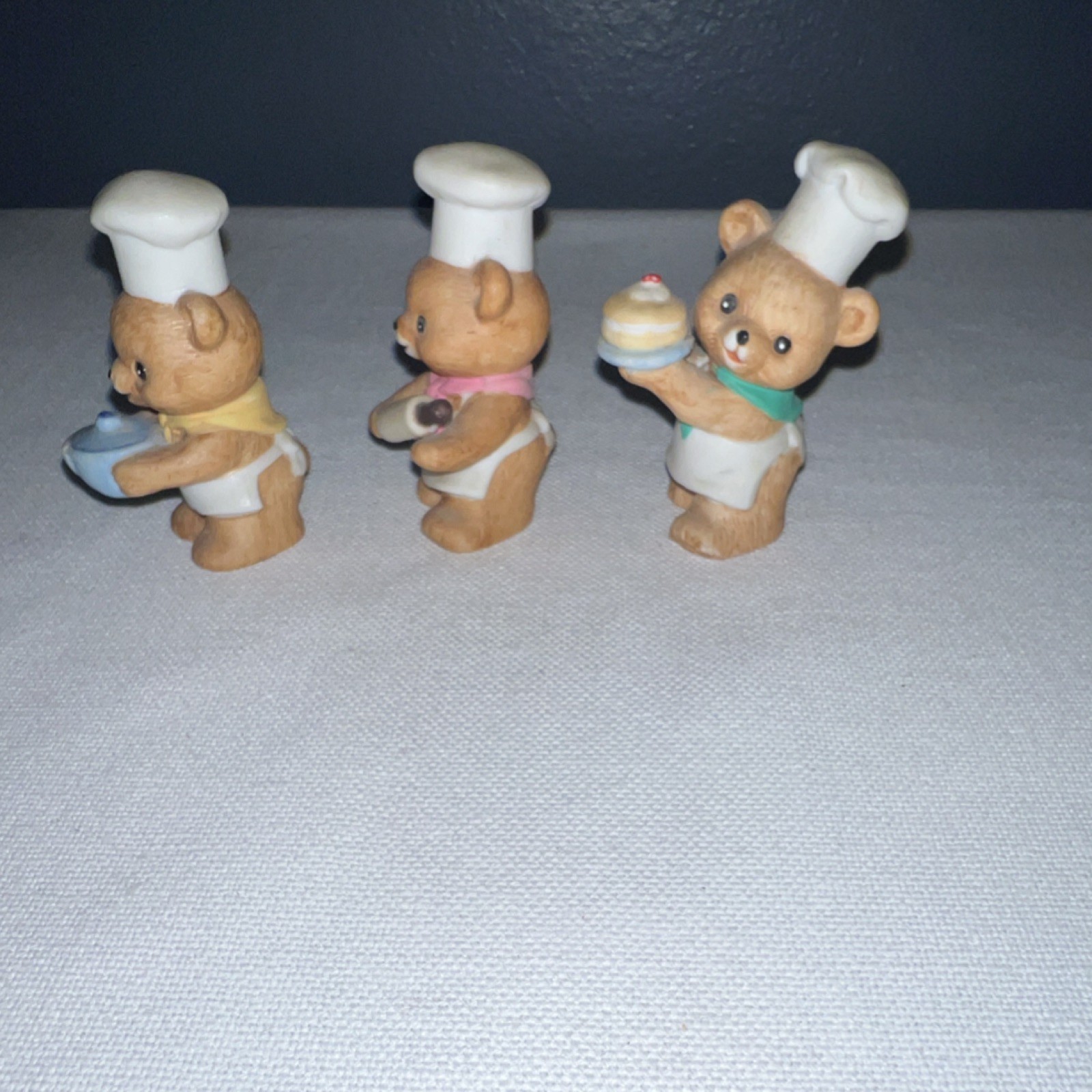 Russ Bear Chef Ceramic Figurines Set of 3, Hand Painted, Brown White Multicolor