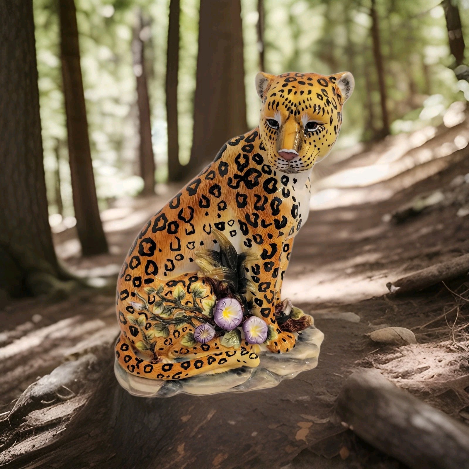 Vtg American Atelier Leopard Cheetah Ceramic Statue 12″×8″ Tall Note Pristine