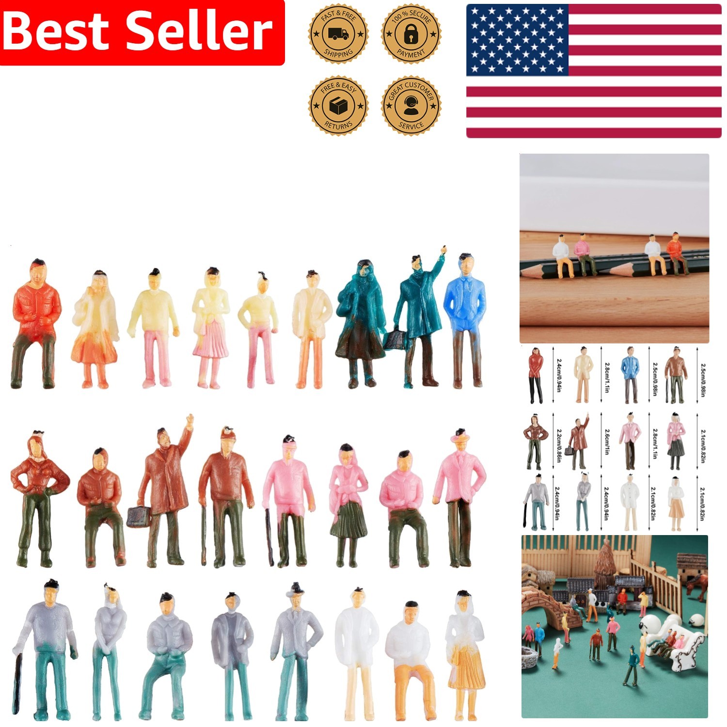 Miniature People Figurines 50 Pcs 1:75 Scale Painted Train Architecture Diora…