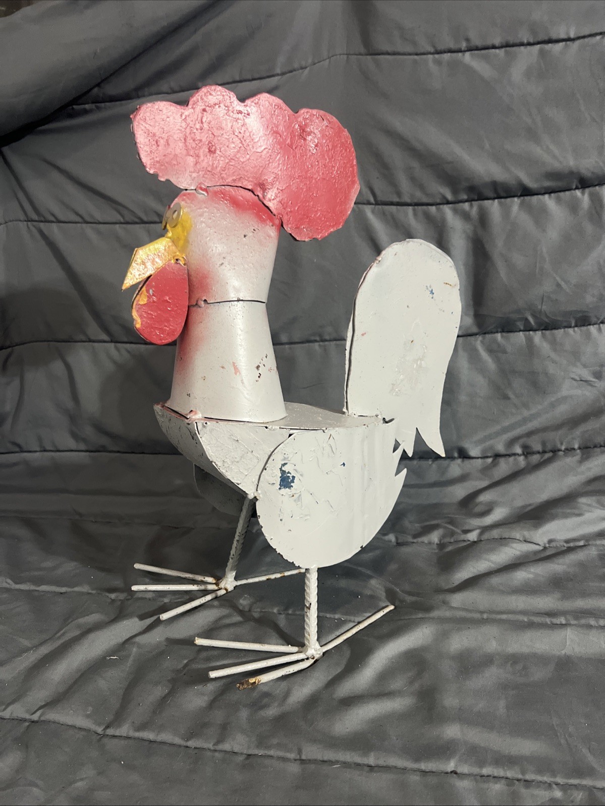 Vintage Metal Rooster Sculpture Mid Century Style Folk Art Farmhouse Yard Decor