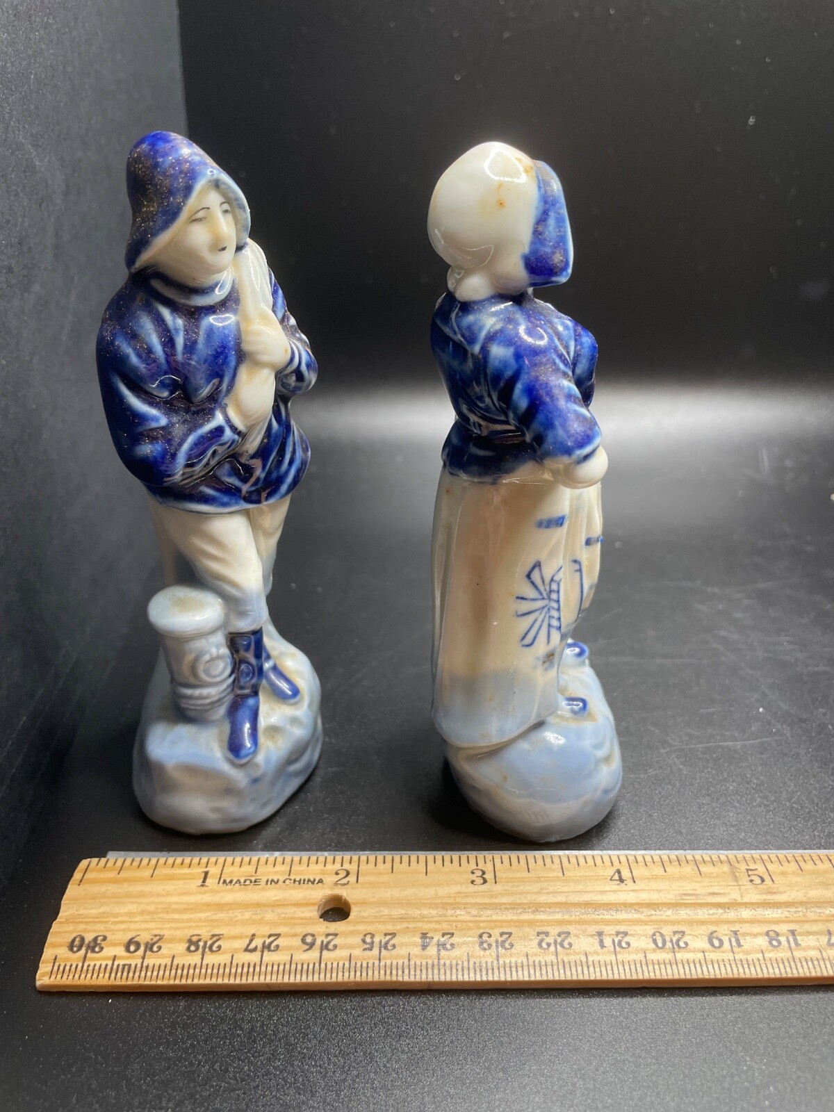 Occupied Japan Delft Blue Windmill Man & Woman Figurines Dutch