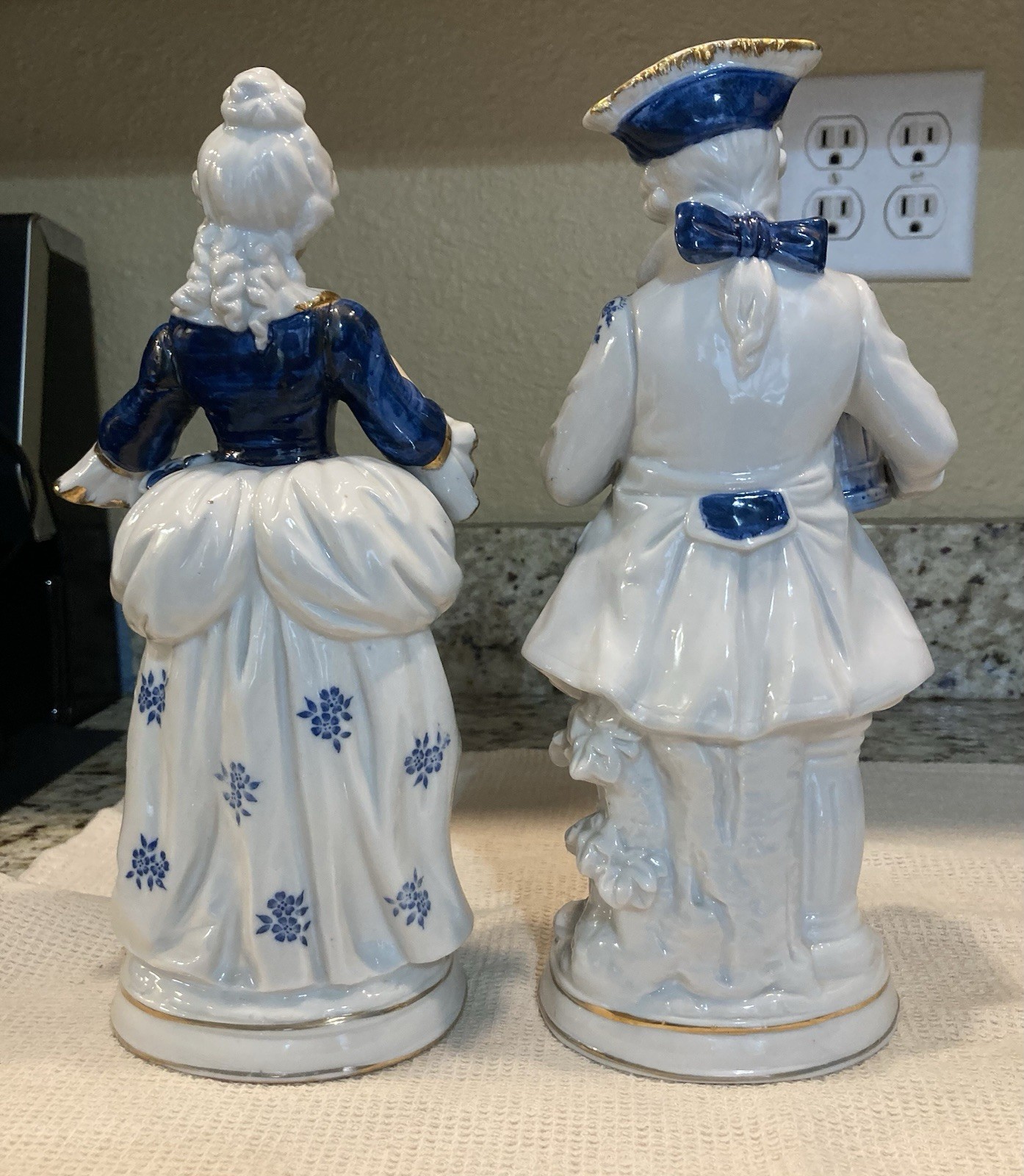 KPM Vintage Victorian Porcelain Couple Figurines Blue and White Set of 2