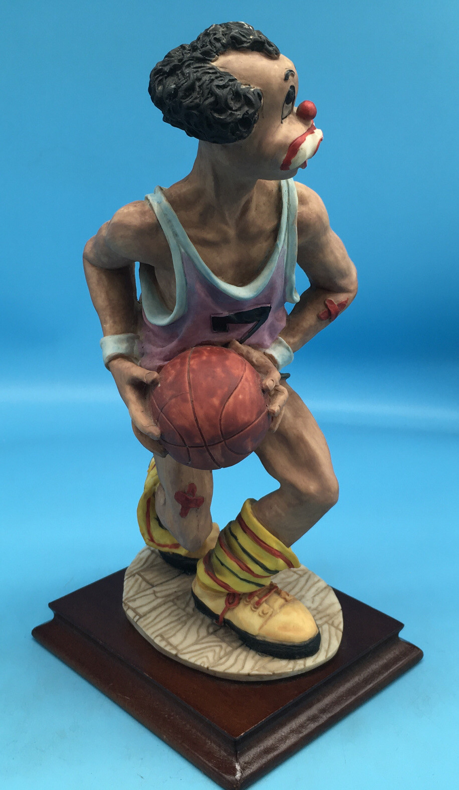 Vintage 1970’s Clown with Basketball Figure On Wood Base