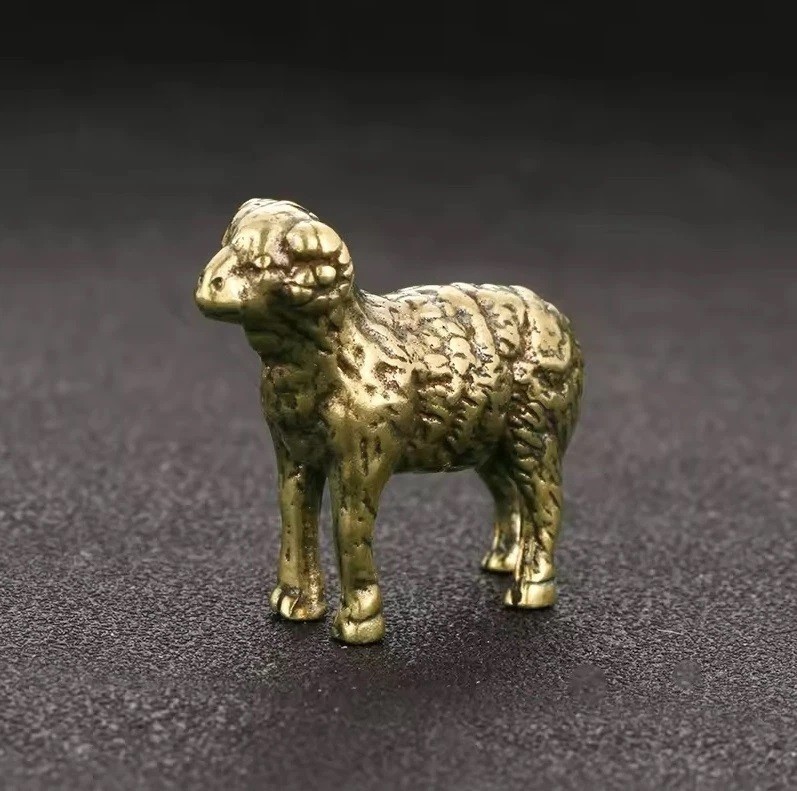 Brass Sheep Animal Figurine Miniature Statue Table Desk Home Decoration Toy