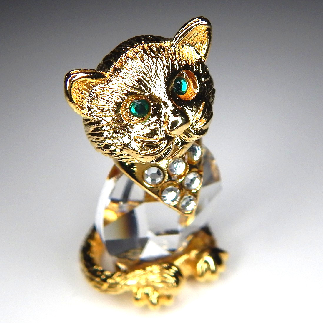 RARE New 1983 Swarovski Crystal Trimlite Cat 14KGP with Jeweled Collar 52537