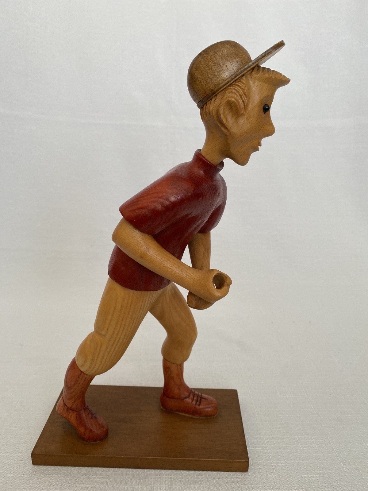 Vintage Hand Carved Wood Baseball Player Figurine Italy 12” Folk Art Missing Bat