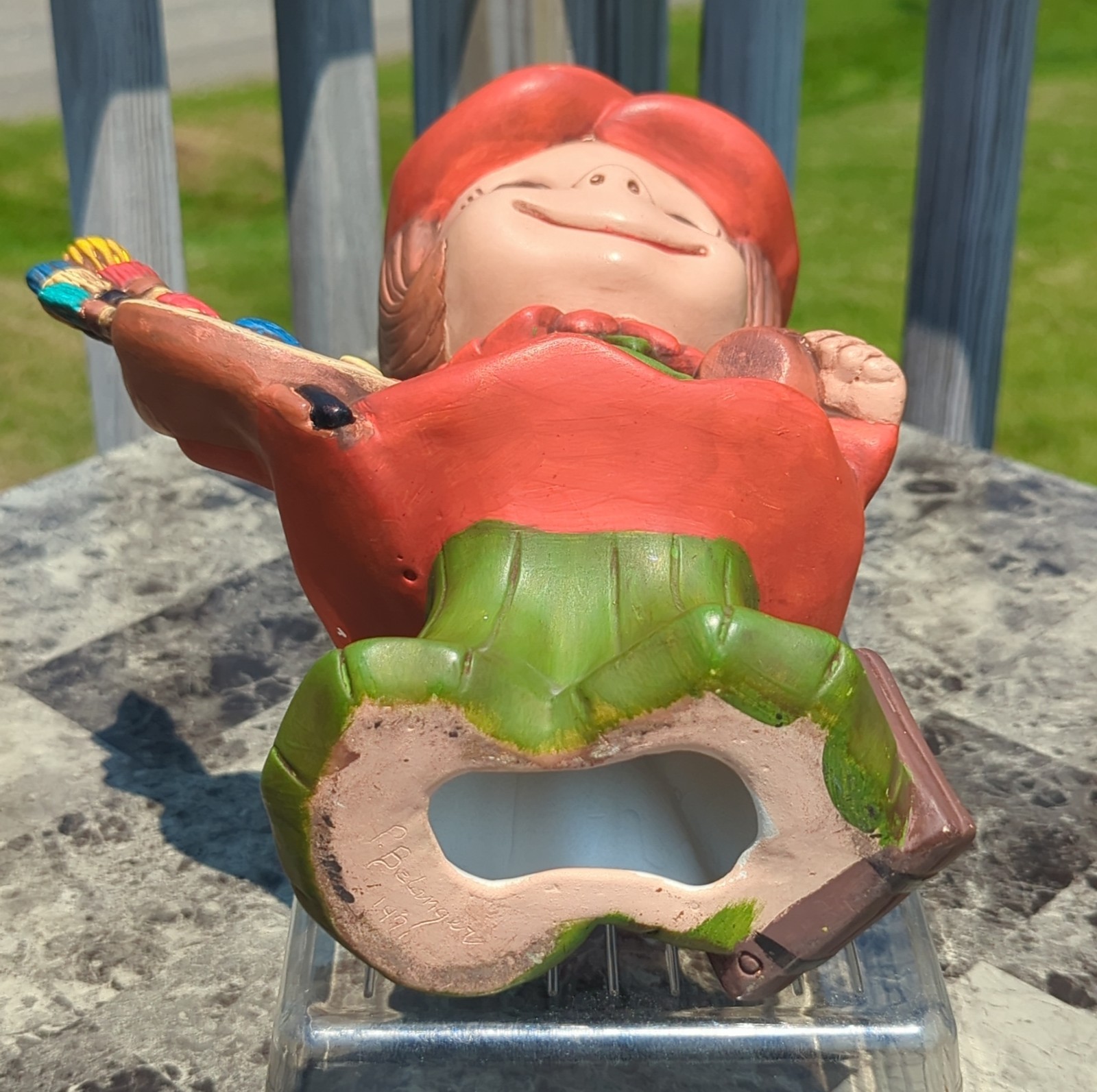 Vintage 1970’s Smiley Artist Hand Painted Ceramic Fig Signed/Dated Atlantic Mold