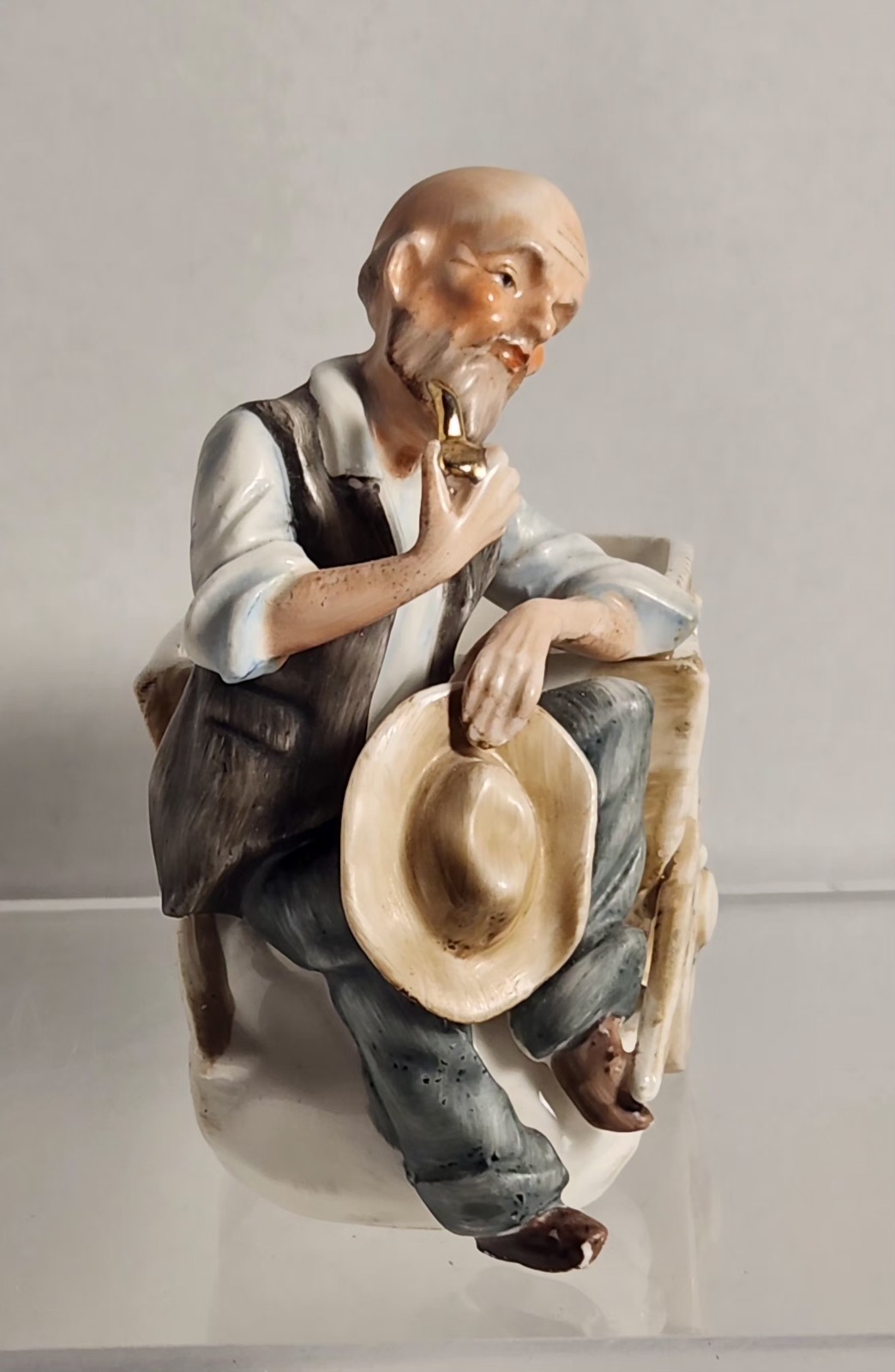 Rare Italian Capodimonte Porcelain Man with gold pipe Sculpture/Figurine Planter