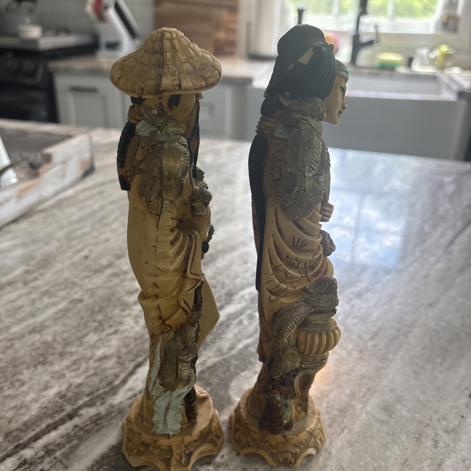 2 Vintage Italian Resin Asian Man and Woman Figures Made In Italy